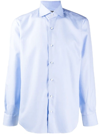 Barba Spread-collar Cotton Shirt In Light Blue