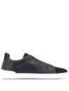 Ermenegildo Zegna Men's Triple Stitch Leather And Suede Sneakers In Blue