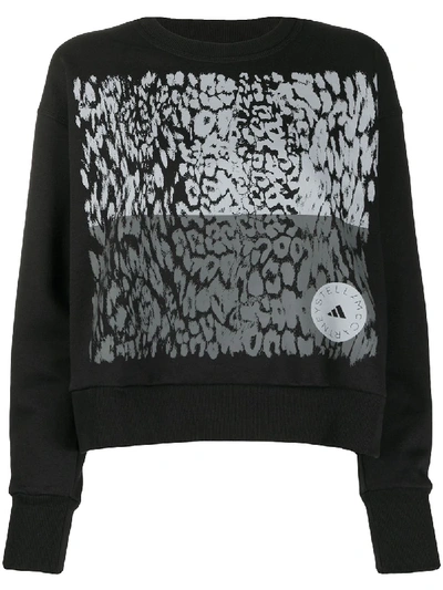Adidas By Stella Mccartney Leopard-print Cotton-blend Fleece Sweatshirt In Black