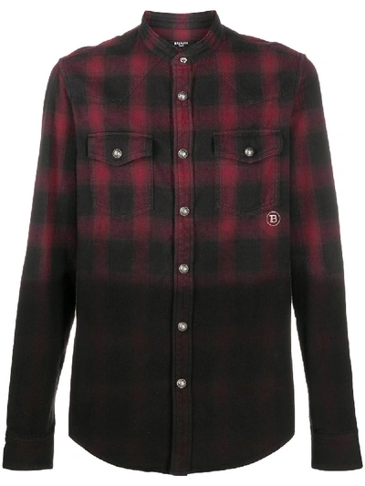 Balmain Cotton Flannel Checked Shirt In Black