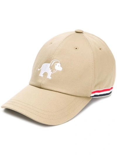 Thom Browne Tiger-embroidered Cotton-twill Cap In Brown