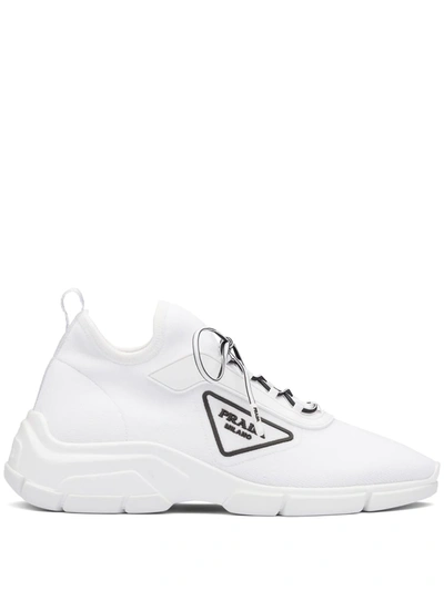 Prada Side Embossed Logo Sneakers In White
