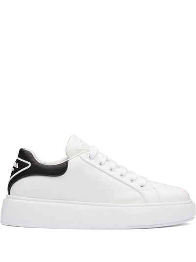 Prada Contrast-heel Low-top Sneakers In White