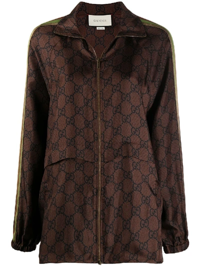 Gucci Gg Web Zipped Jacket In Brown