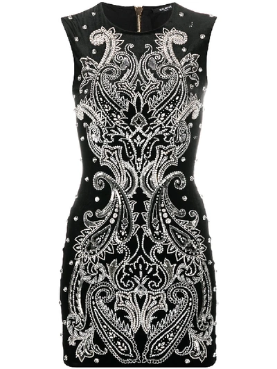 Balmain Embellished Paisley Cocktail Dress In Black