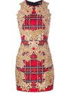 BALMAIN SEQUIN-EMBELLISHED PLAID COCKTAIL DRESS