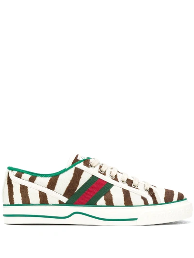 Gucci Zebra Print Lace-up Plimsole Sneakers In Neutrals