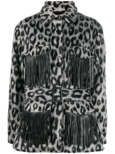 Andamane Evita Fringed Leopard-print Jacket In Grey