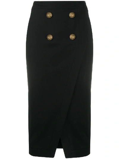 Balmain Button Detail Pencil Skirt In Black