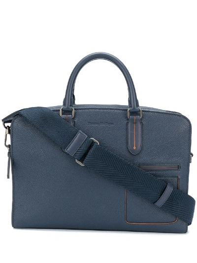 Ermenegildo Zegna Multi-pocket Leather Briefcase In Blue