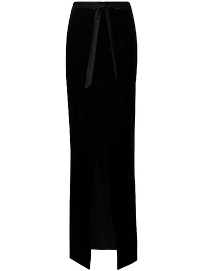 Saint Laurent Satin-trimmed Velvet Maxi Skirt In Black