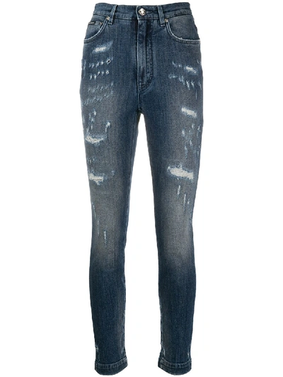 Dolce & Gabbana Super Skinny Distressed Look Jeans In Blue