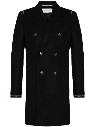 Saint Laurent Double-breasted Coat In Black
