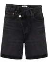 Agolde Black Denim Criss Cross Upsized Shorts In Black