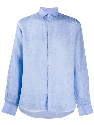 Karl Lagerfeld Long-sleeve Linen Shirt In Blue