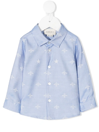 Gucci Babies' Bee & Star Print Shirt In Blu