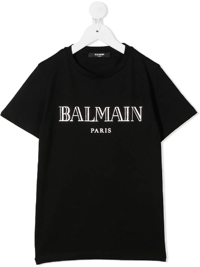 Balmain Teen Printed Logo T-shirt In Black