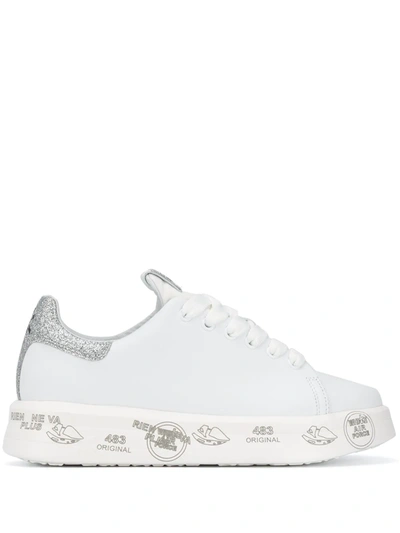 Premiata Belle Glitter Flatform Sneakers In White