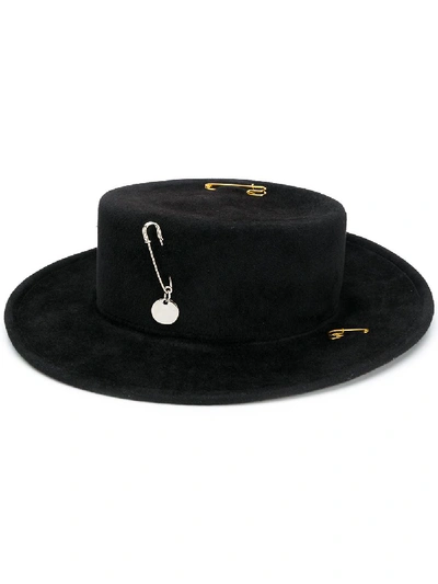 Ruslan Baginskiy Chain Strap Felt Canotier Hat In Schwarz