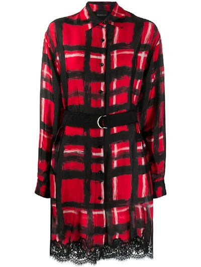 Ermanno Ermanno Belted Hand-painted Check Shirt Dress In Red