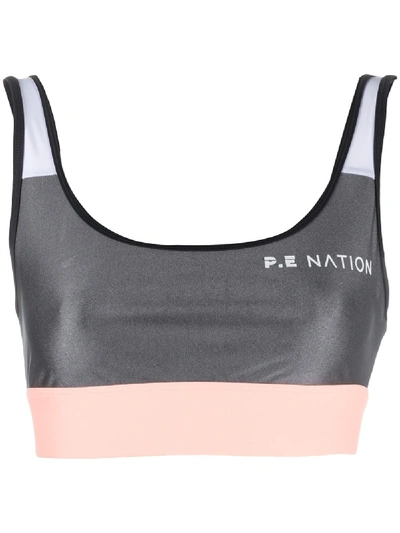 P.e Nation Cropped Logo Print Tank Top In Grey