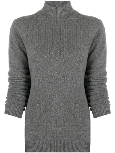 Rick Owens Ribbed Edge Mock Neck Jumper In Grey