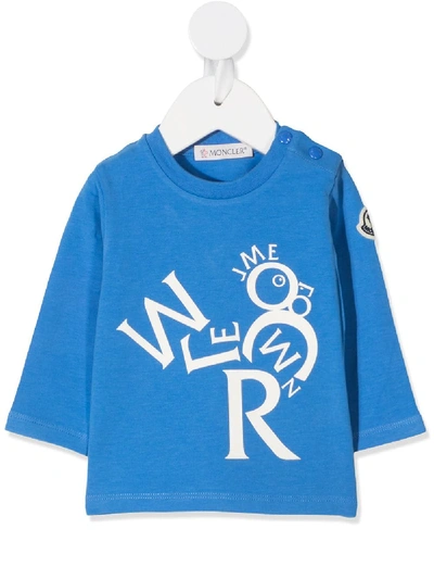 Moncler Babies' Long Sleeve Logo Print T-shirt In Blue