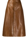 Saint Laurent A-line Leather Midi-skirt In Brown