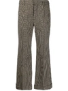 SAINT LAURENT HOUNDSTOOTH KICK-FLARE CROPPED TROUSERS