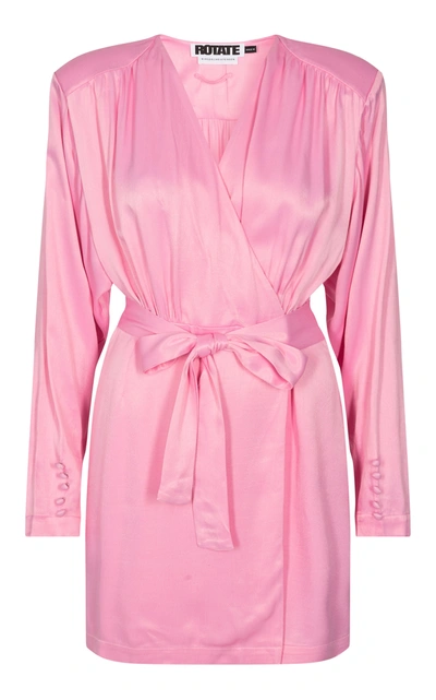Rotate Birger Christensen Samantha Belted Satin Wrap Dress In Pink