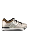 Hogan H222 Gold Sneakers With Leopard-print Heel Tab In Gold