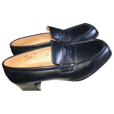 Pre-owned Jm Weston Black Leather Flats