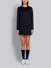 Shop Thom Browne Navy Lightweight Cotton Loopback Jersey Drop Waist Pleated Dress In Blue