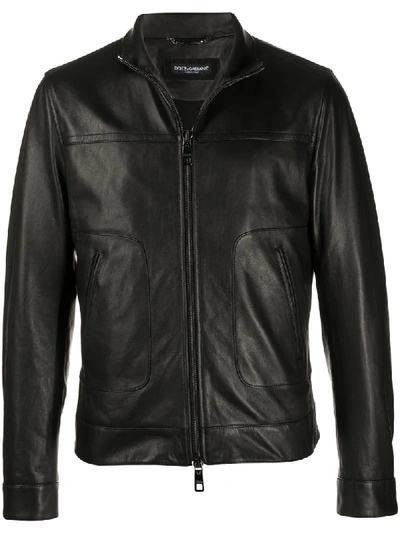 Dolce & Gabbana Leather Zip-up Jacket In Black