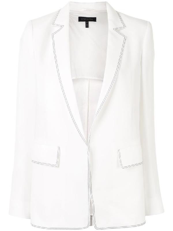 Escada Contrast-trim Fitted Silk Blazer In White | ModeSens