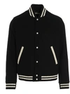 Saint Laurent Teddy Logo Patch Wool Blend Bomber Jacket In Black