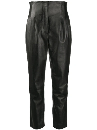 Alberta Ferretti Tapered High-waist Leather Trousers In Black