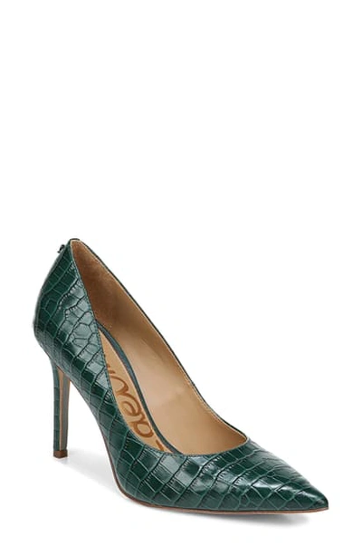 Sam Edelman Women's Lucea Square-toe Croc-embossed Leather Pumps In Green Ivy Croco