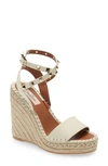 Valentino Garavani Rockstud Double Strap Espadrille Wedge Sandal In Ivory