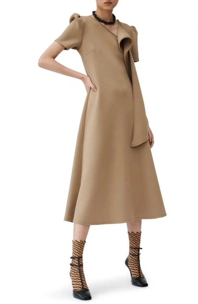 Beaufille Elion Puff Sleeve Neoprene Dress In Brown