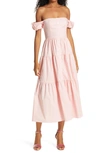 Staud Elio Off-the-shoulder Cotton Dress In Strawberry Cream