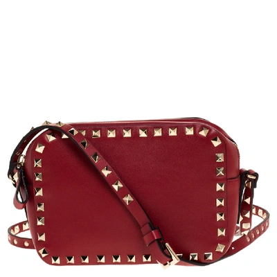 Pre-owned Valentino Garavani Red Leather Rockstud Camera Crossbody Bag