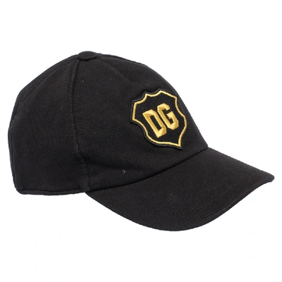 Pre-owned Dolce & Gabbana Black Dg Crest Cotton Jersey Baseball Cap