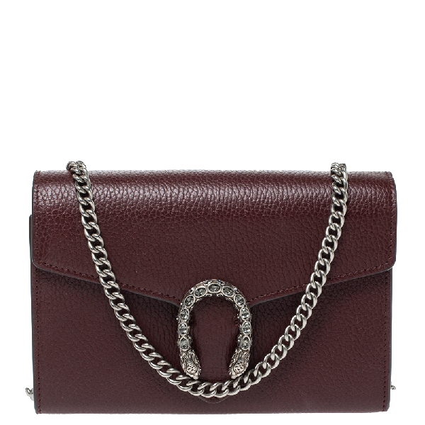 Pre-Owned Gucci Burgundy Leather Mini Dionysus Shoulder Bag | ModeSens