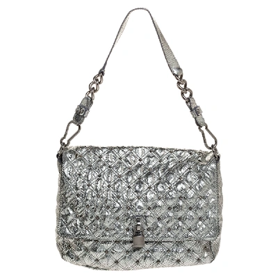 Pre-owned Marc Jacobs Metallic Silver Snakeskin Effect Leather Stardust Beat Shoulder Bag