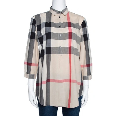 Pre-owned Burberry Brit Beige Exploded Check Cotton Tunic Blouse S