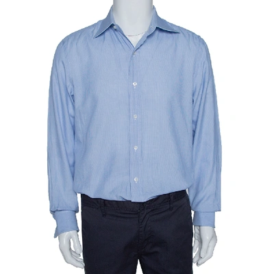 Pre-owned Tom Ford Blue Textured Cotton Double Cuff Long Sleeve Shirt Xl