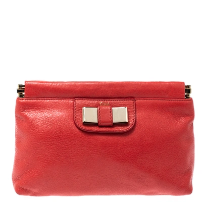 Pre-owned Chloé Coral Orange Leather Bow Clutch