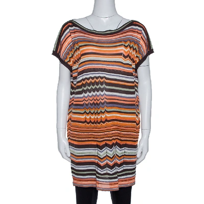 Pre-owned M Missoni Orange & Brown Striped Pointelle Knit Tunic Top M