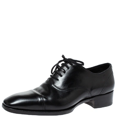 Pre-owned Tom Ford Black Leather Gianni Cap Toe Oxfords Size 41